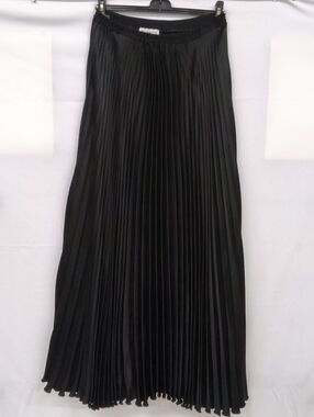 Vintage Marilyn Brooks Black Satin Pleated Maxi Skirt - Elastic Waist